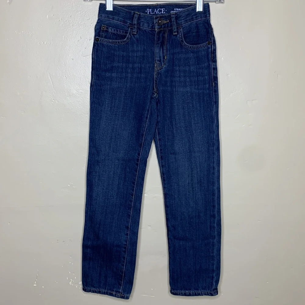 PLACE Jeans SLIM Straight Adjustable Waistband Whiskering 5 Pocket Denim 8 Boys